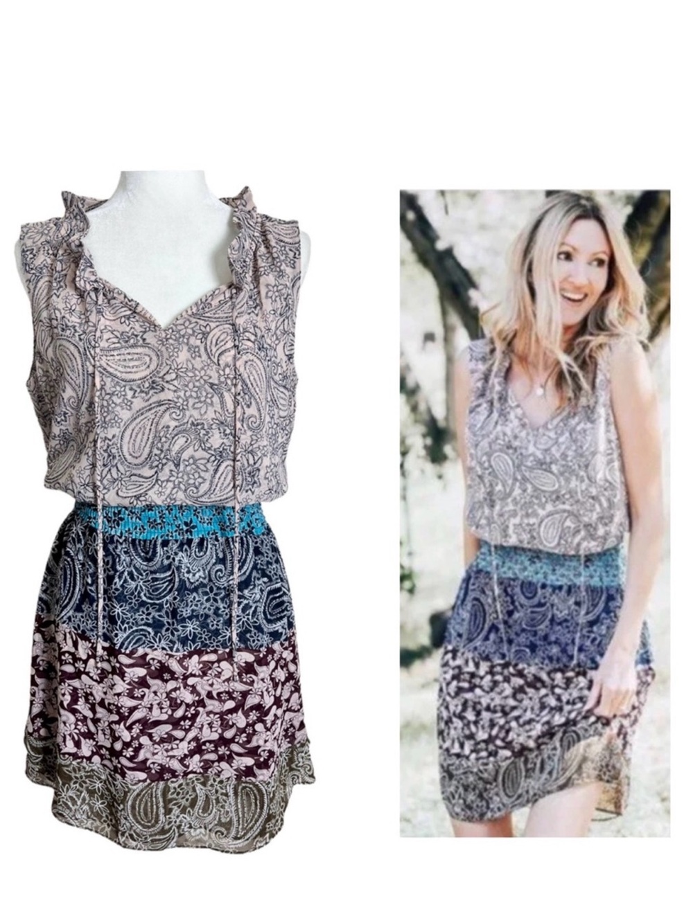 CAbi Sleeveless Georgette Dani Paisley Color Block Dress
Small